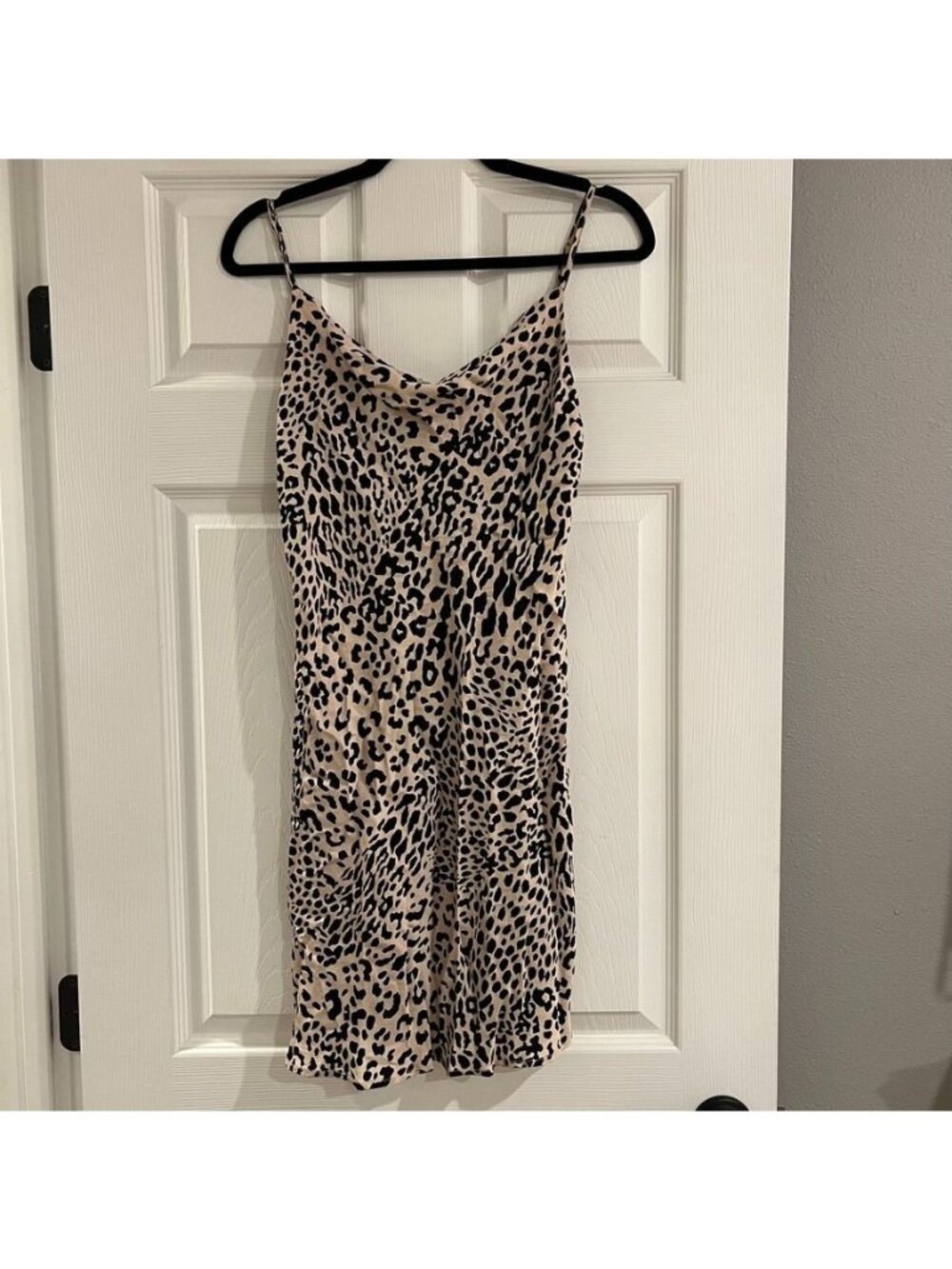 Leopard Print Mini Slip Dress Cowl Neck Size Small
